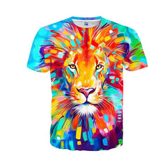 Multi Color Lion Polyester Short Sleeve T-Shirt Pack of 6 Units  1-S, 1-M, 1-L, 1-XL, 1-XXL, 1-XXXL